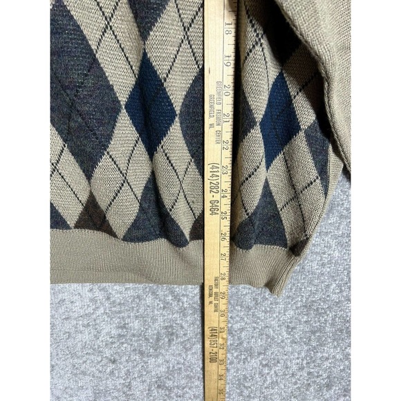 Consensus Merino Wool Blend Italy Argyle Knit Sweater Mens Size XL Tan Pullover - Picture 15 of 15